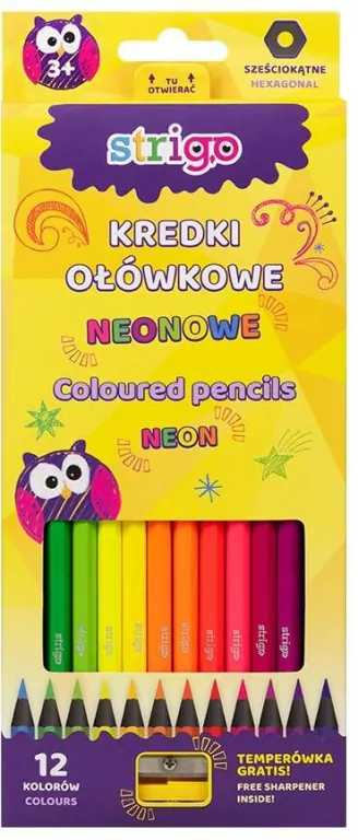 Kredki ołówkowe czarne drewno. 12 kolorów + temperówka - tantis.pl