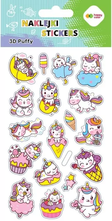 Naklejki 3D Puffy Unicorns 10x20cm HAPPY COLOR - tantis.pl