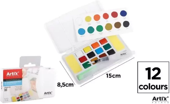 Farba akwarelowa z pędzlem wodnym 12 kolorów