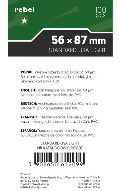 Koszulki na karty Rebel (56x87 mm) Crater Light, 100 sztuk - tantis.pl