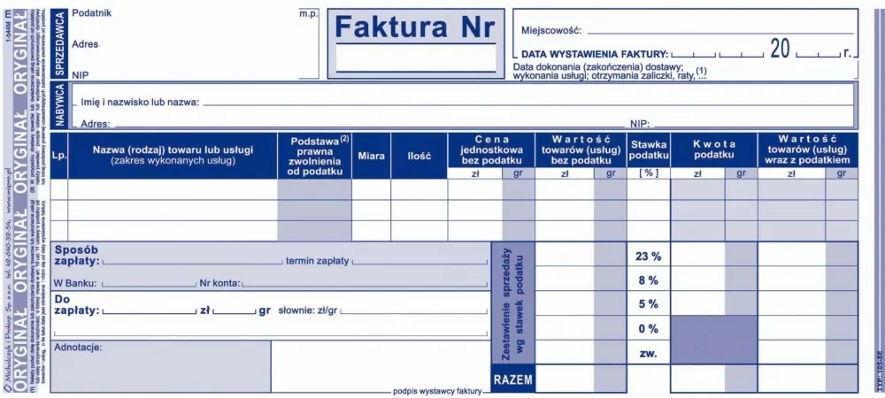 Faktura. Wzór pełny 105-8E - tantis.pl