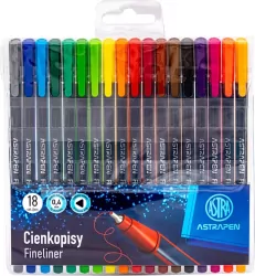Cienkopisy trójkątne 0,4mm 18 kolorów ASTRA