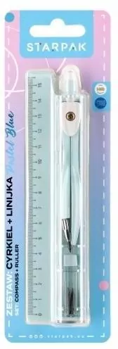 Cyrkiel metalowy + linijka 15cm pastel blue - tantis.pl
