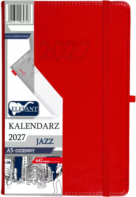 Kalendarz Jazz 2027 A5 dzienny czerwony - tantis.pl