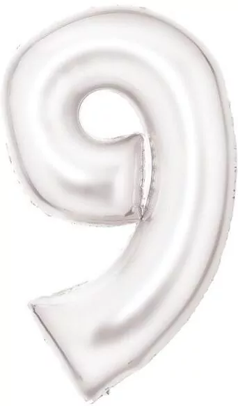 Balon foliowy cyfra 9 satynowa biała 86cm - tantis.pl