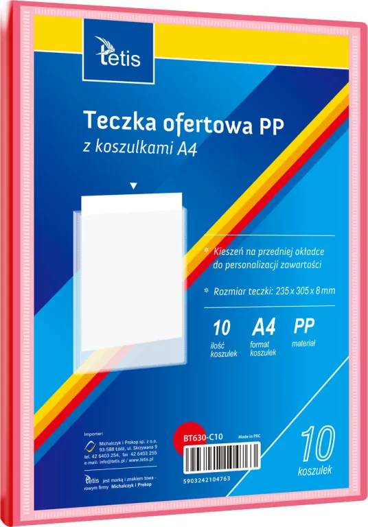 Teczka ofertowa A4 PP + 10 koszulek czerwona - tantis.pl