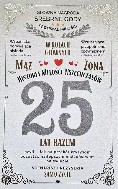 Karnet 25 rocznica ślubu (srebrna) - tantis.pl