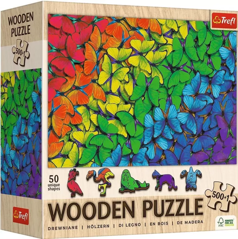 Puzzle drewniane 500+1 Tęczowe motyle TREFL - tantis.pl