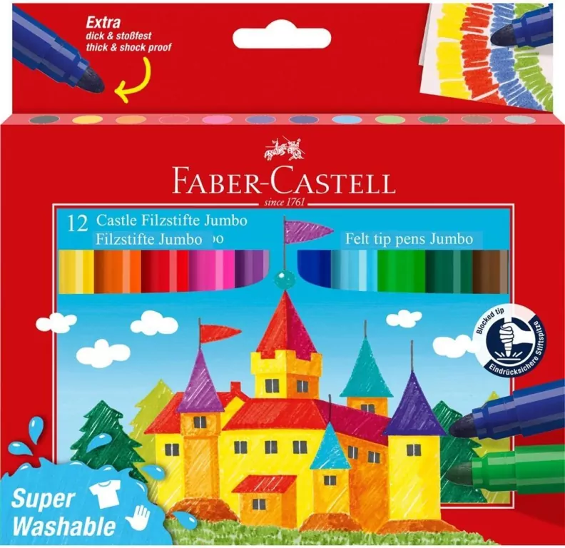 Flamastry Jumbo Zamek 12 kolorów FABER CASTELL - tantis.pl