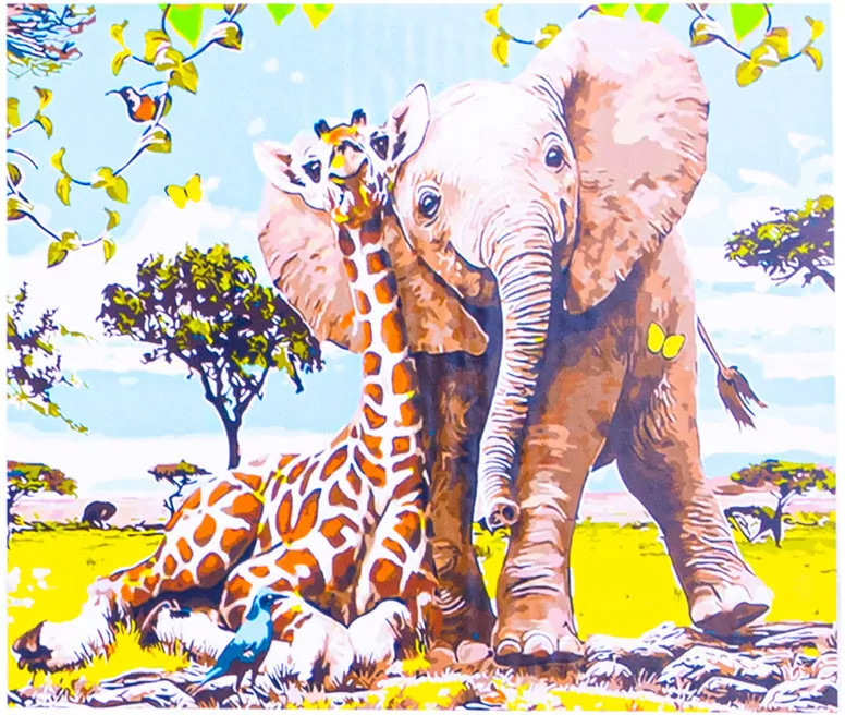Malowanie po numerach Słoń i żyrafa zabawne zwierzaki - tantis.pl