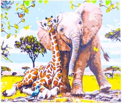 Malowanie po numerach Słoń i żyrafa zabawne zwierzaki