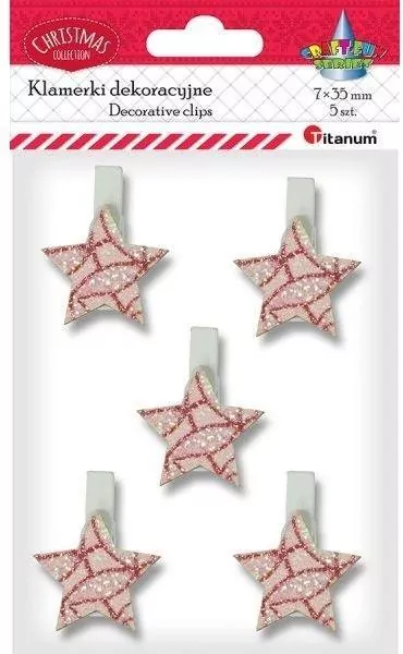 Klamerki drewniane z dekorem gwiazdki 5szt - tantis.pl
