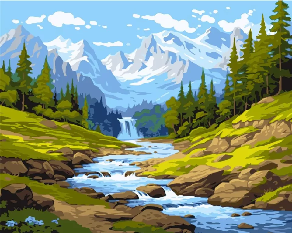 Malowanie po numerach. Strumień w górach 40x50cm - tantis.pl