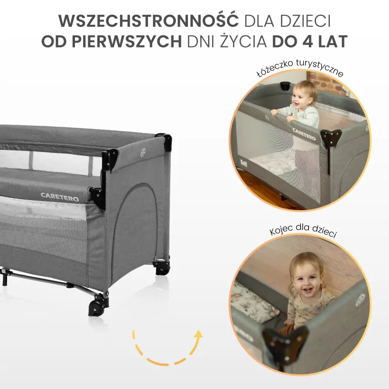 Caretero Łóżeczko turystyczne Esti opuszczany bok grafit - tantis.pl