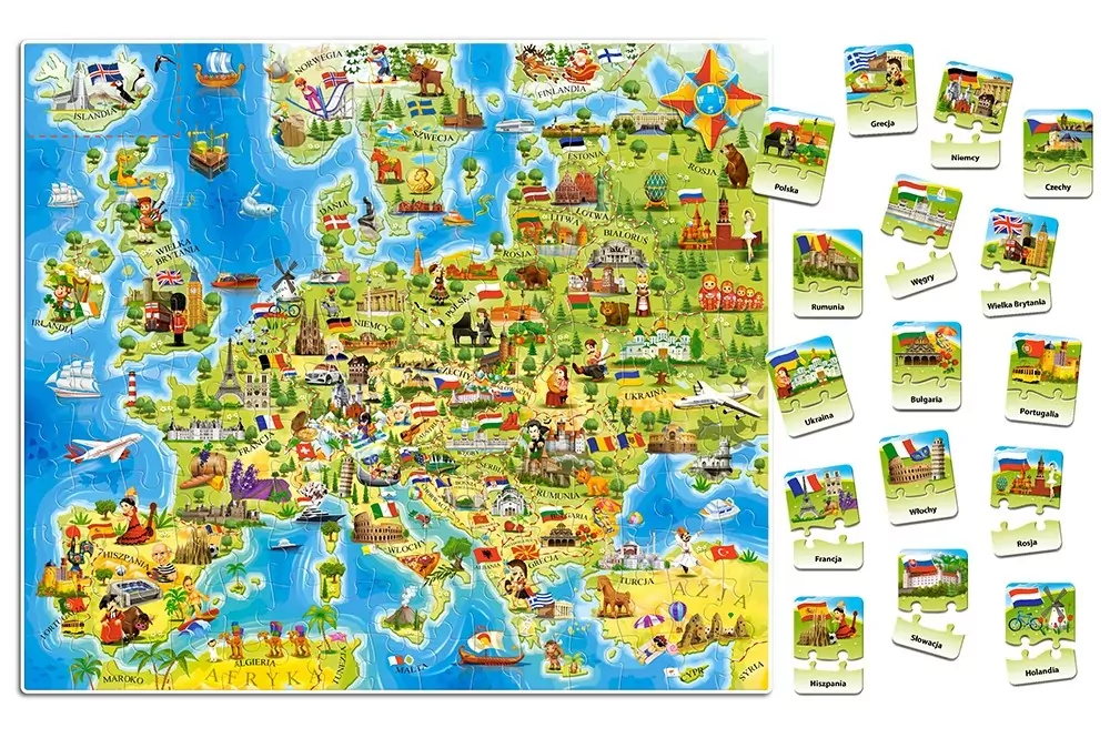 Mapa Europy z quizem. Puzzle 180 - tantis.pl