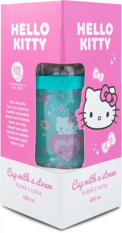 Kubek z rurką 450ml Hello Kitty Light Blue Pink - tantis.pl