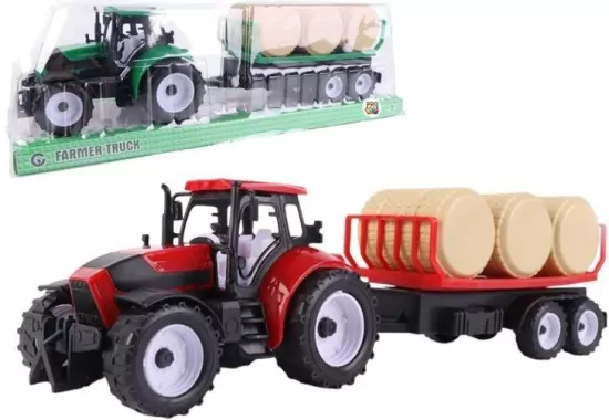 Traktor z przyczepą i belami mix