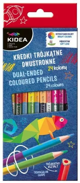 Kidea. Kredki trójkątne dwustronne, 24 kolory - tantis.pl