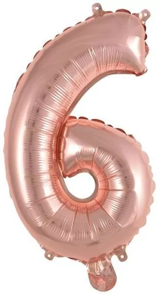Balon foliowy mini cyfra 6 różowe złoto 29x40cm - tantis.pl