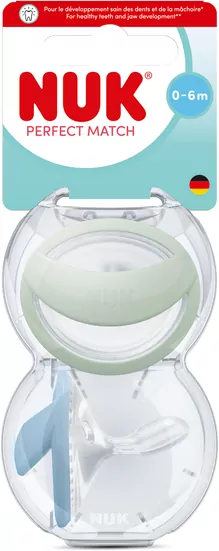 NUK. Perfect Match. Smoczek. 2 sztuki. 0-6 miesięcy. Zielony. Niebieski - tantis.pl
