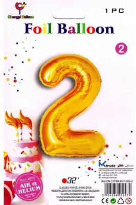 Balon foliowy złoty cyfra 2, wys. 81 cm  BCF-955-2