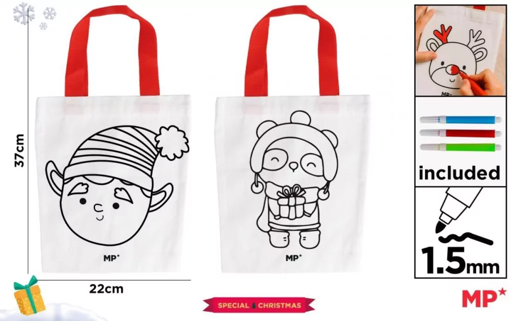 Torba świąteczna do malowania + flamastry - elf - tantis.pl