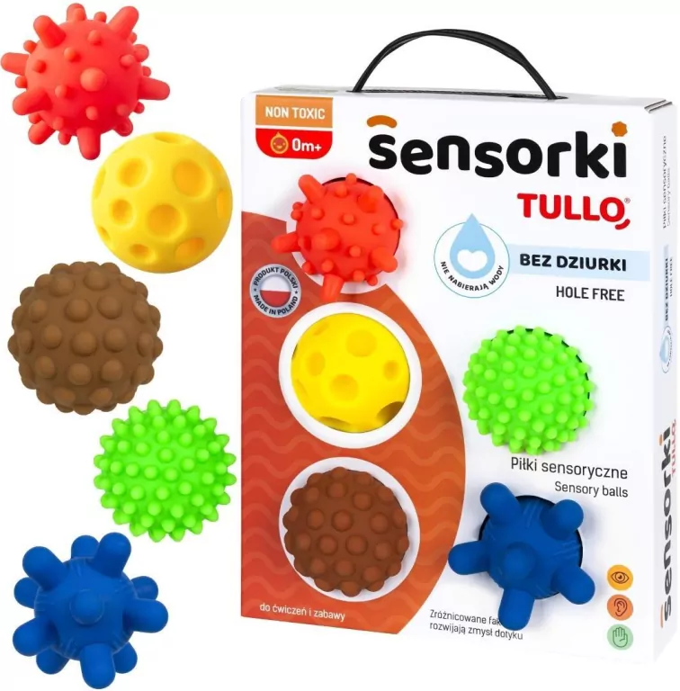 Sensorki Tullo. Piłki sensoryczne 5szt bez dziurki - tantis.pl