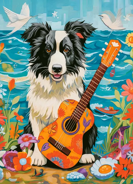 Puzzle 100. Collie, Guitar and the Sea. 111268 - tantis.pl