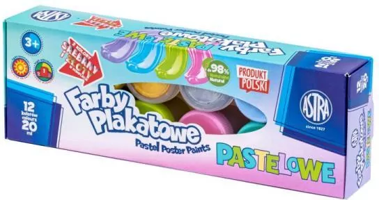 Farby plakatowe pastelowe Astra 12 kolorów - tantis.pl