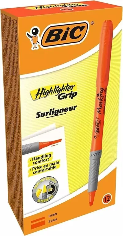 Zakreślacz Highlighter Grip pomarańcz (12szt) BIC - tantis.pl
