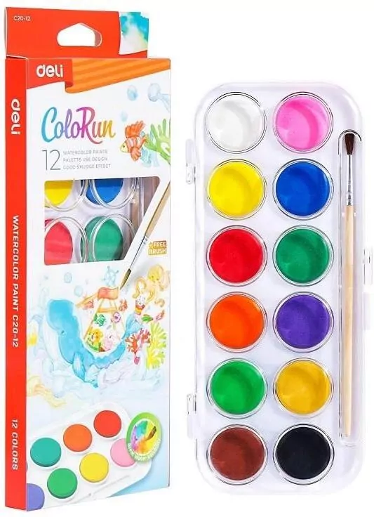 Farby akwarelowe ColoRun 12 kolorów DELI - tantis.pl