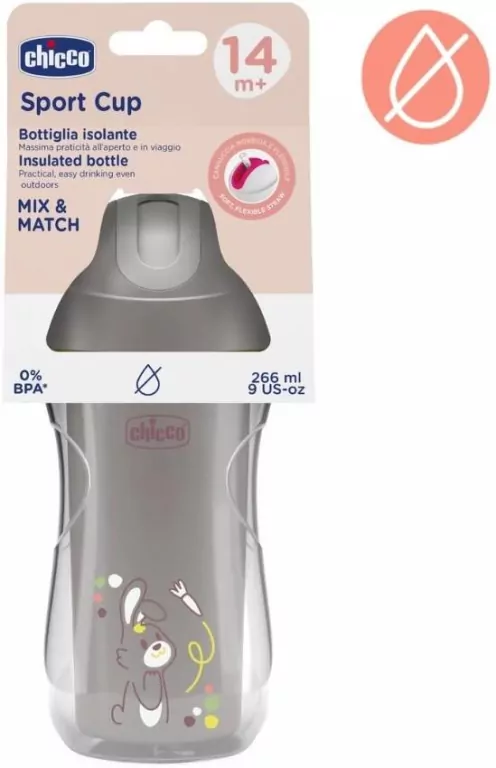 Kubek niekapek termicz ze słomką 266ml szary 14m+ - tantis.pl