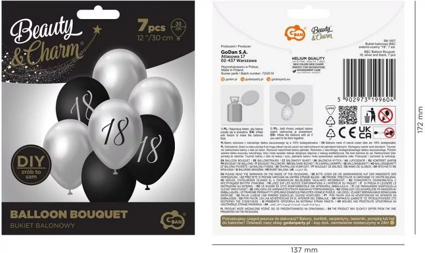 Balony B&C bukiet srebrno-czarny 45cm - tantis.pl