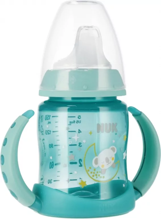 NUK. First Choice. Butelka z uchwytem 150ml. 6-18 miesięcy. Turkusowa- Koala - tantis.pl