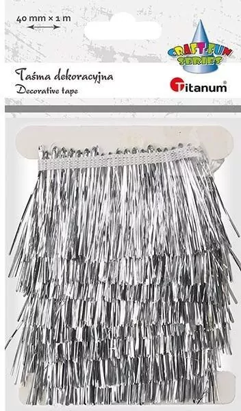 Taśma z frędzlami plastikowymi 40mm 1m srebrna - tantis.pl