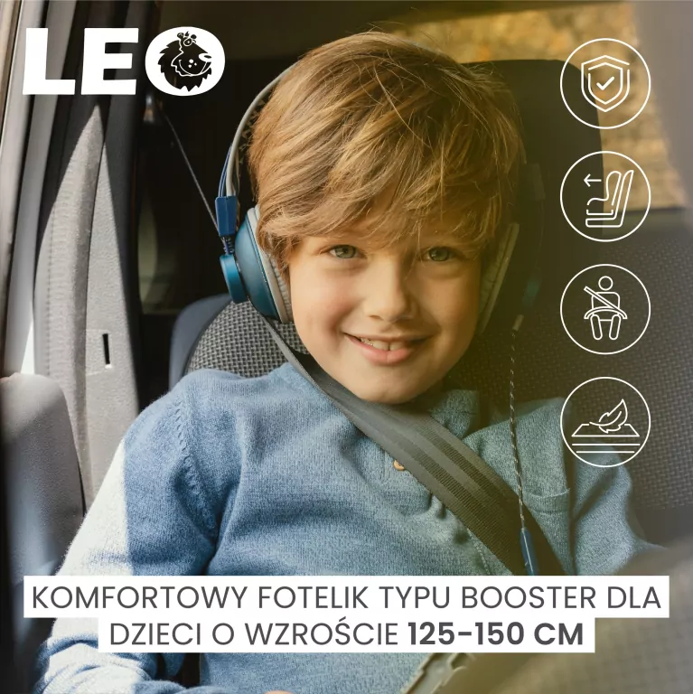 Caretero Fotelik Leo grafitowy (125-150cm) - tantis.pl