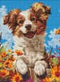 Diamentowa mozaika bez ramy -Pies w kwiatach 30x40 - tantis.pl