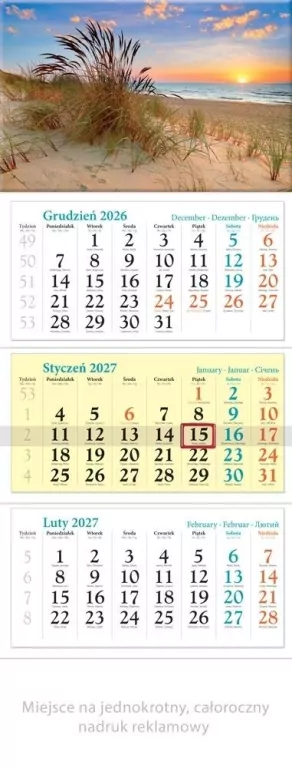 Kalendarz 2027 trójdzielny Plaża - tantis.pl