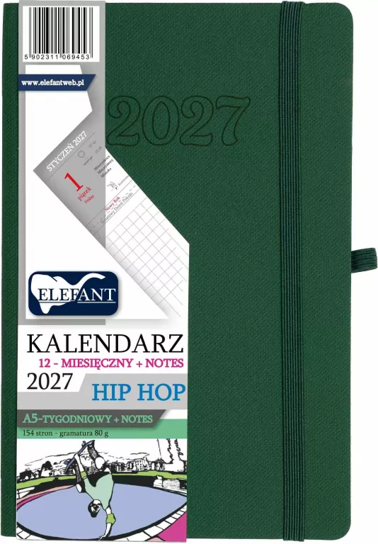 Kalendarz 2027 A5 tygodniowy Hip hop zielony - tantis.pl