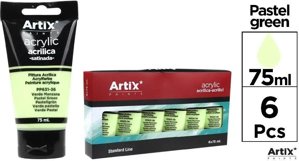 Farba akrylowa pastelowa zieleń 75ml (6szt) - tantis.pl