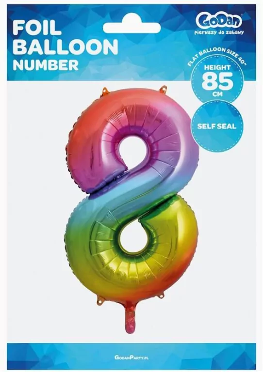 Balon foliowy B&C cyfra 8 tęczowa 85cm - tantis.pl