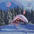 Diamentowa mozaika. Zaśnieżona chata 40x40cm - tantis.pl