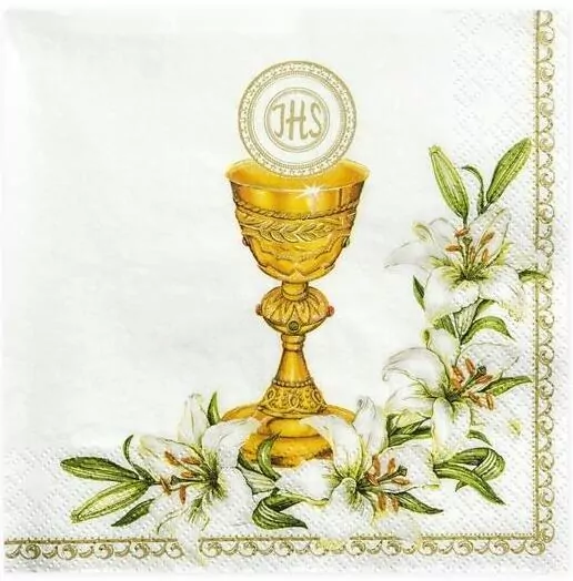 Serwetki komunia Kielich biały 33x33cm - tantis.pl