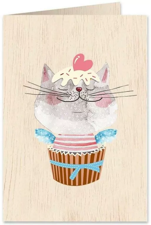 Karnet drewniany C6 + koperta. Kot z sercem - tantis.pl