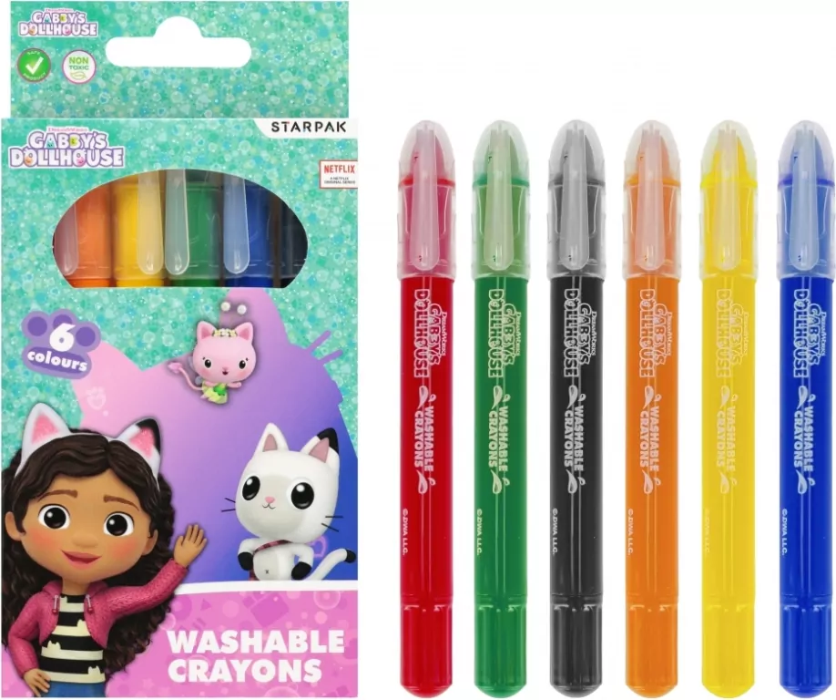 Kredki zmywalne 6 kolorów Koci Domek Gabi - tantis.pl
