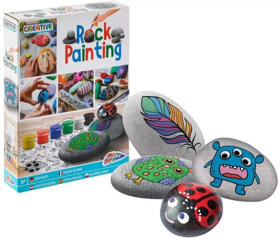 Malowanie na kamykach: 3 skały + 6 farb + pędzel - tantis.pl