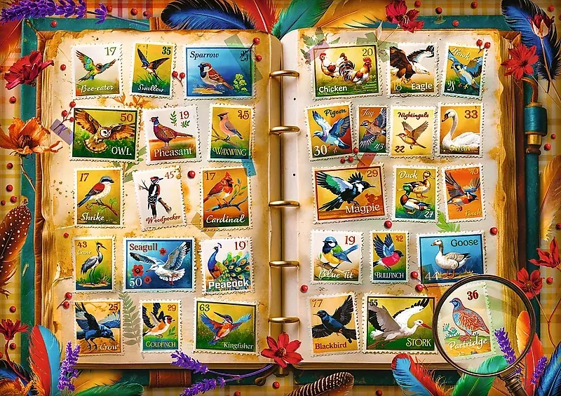 Puzzle 1000 Kolekcja znaczków - atlas ptaków TREFL - tantis.pl