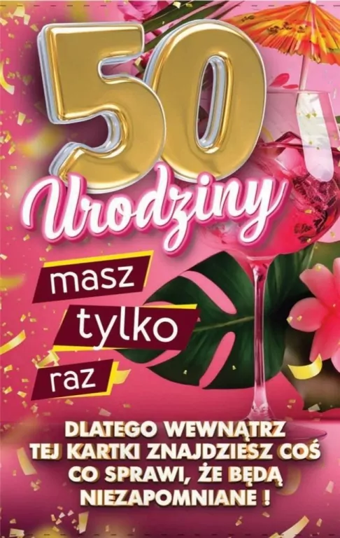 Karnet Urodziny z nakładką na butelkę 50 - tantis.pl