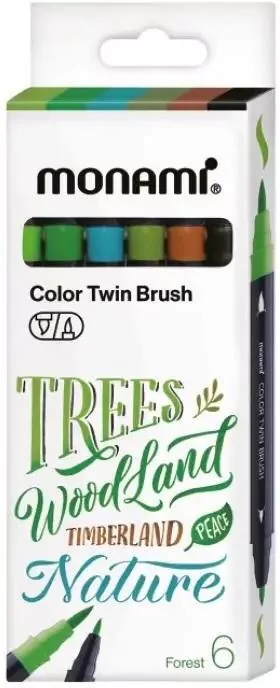 Pisaki dwustronne pędzelkowe 6kol Forest MONAMI - tantis.pl