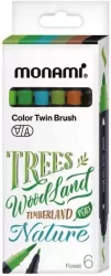 Pisaki dwustronne pędzelkowe 6kol Forest MONAMI